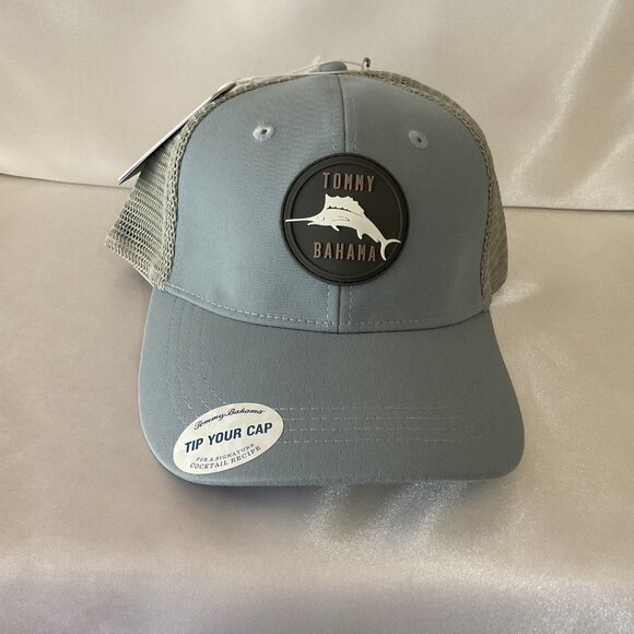 Tommy Bahama Blue Adjustable Trucker Hat With Mesh Back & Dolphin Logo - Picture 1 of 6